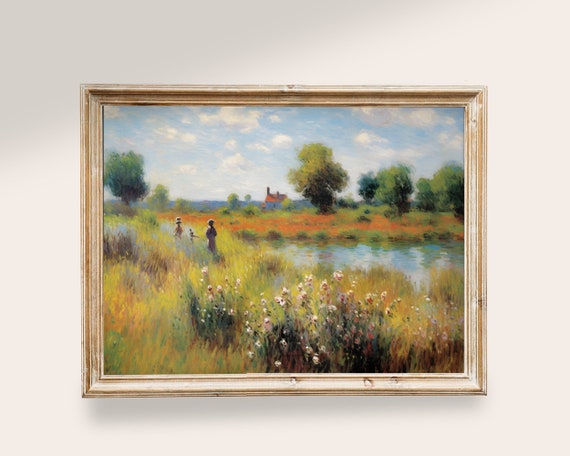 Wildflower Landscape Vintage Art Print, Cottagecore Decor