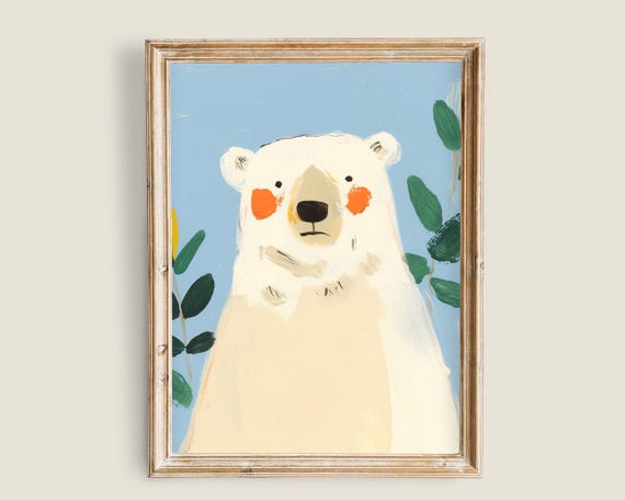 Polar Bear Art Art Kids Animal Art Cute Bear Painting Adorable Animal Fun Decor