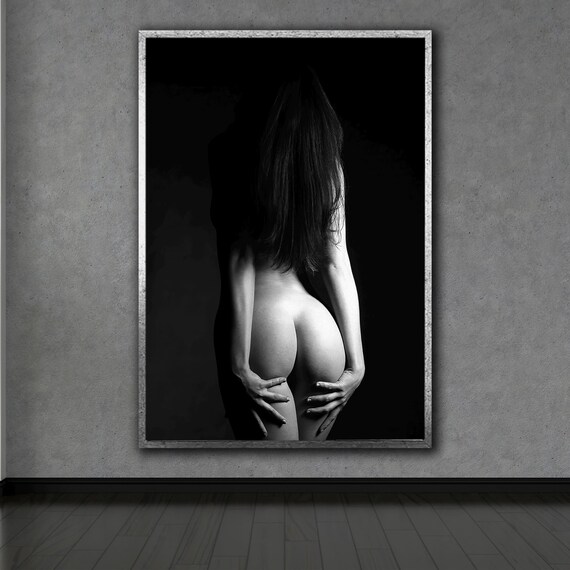 Black and White Nude Woman Rear View Minimalist Fine Art Photo Poster