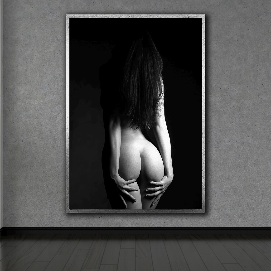 Black and White Nude Woman Rear View Minimalist Fine Art Photo Poster