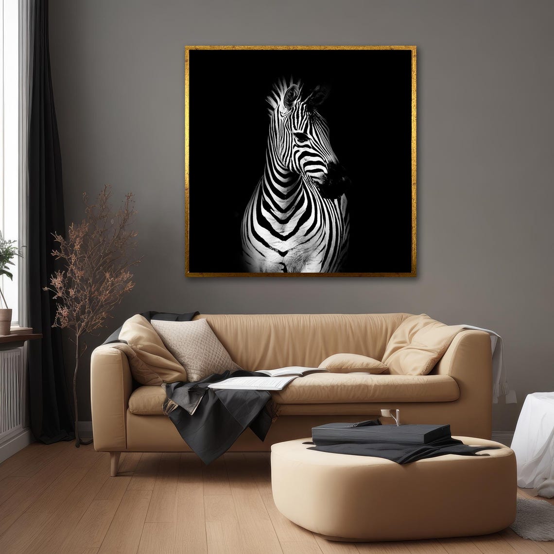 Zebra Portrait on Black Background Striking Wildlife Photo Art Poster - Image 3