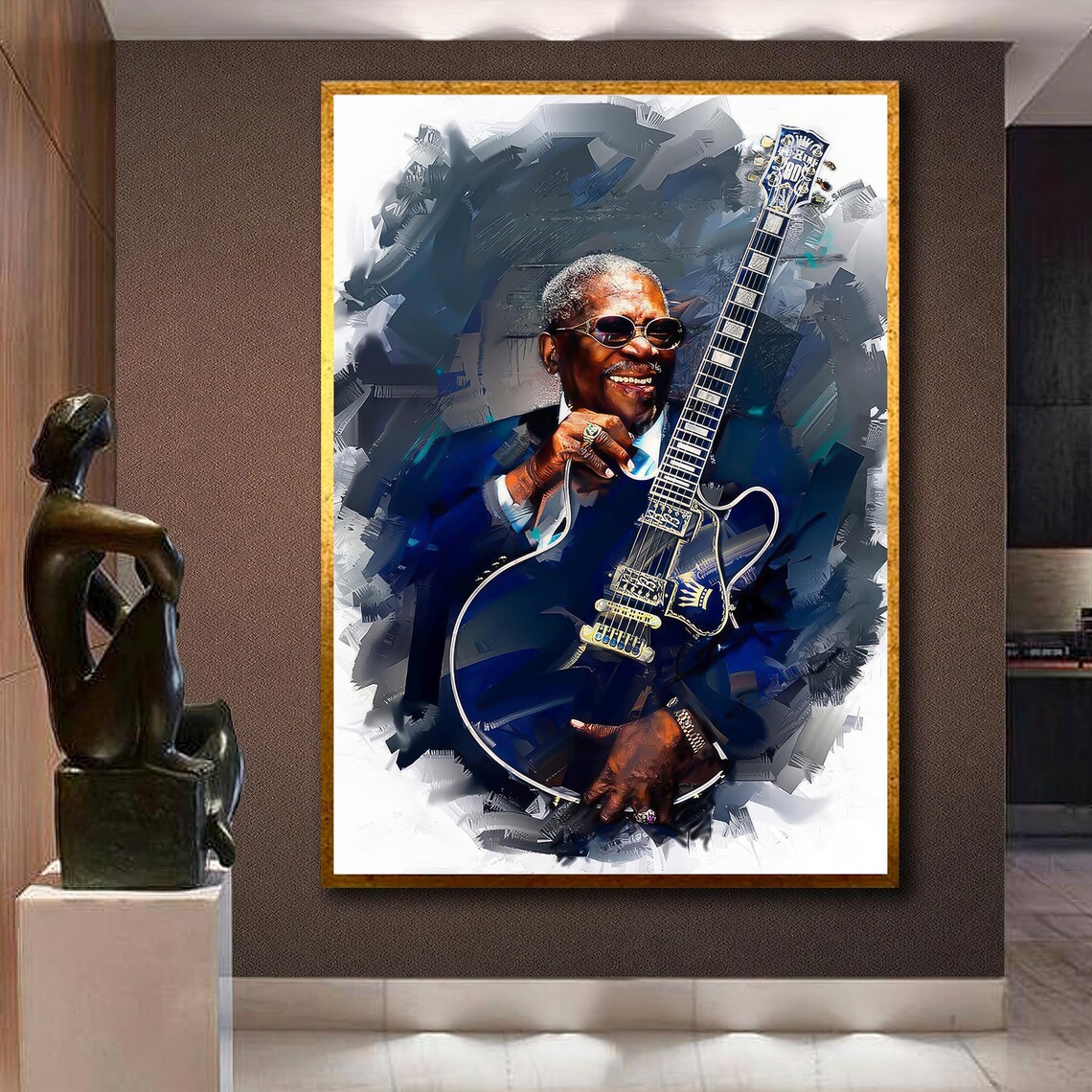BB King Blues Guitarist with His Lucille Guitar Music Portrait Art Poster - Image 4