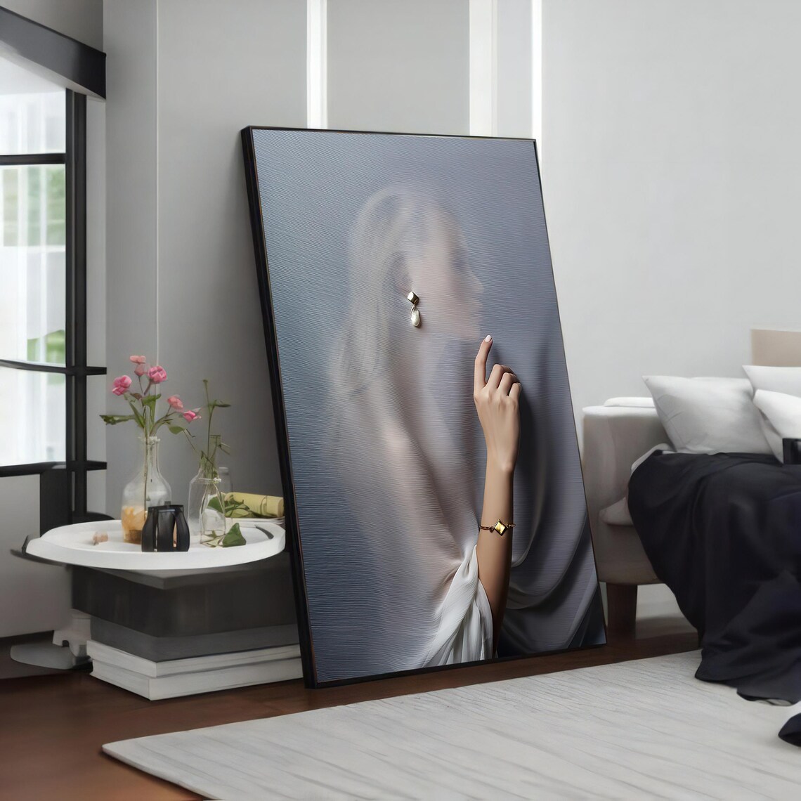 Blurred Woman Behind Sheer Fabric Modern Fashion Art Photography Poster - Image 4