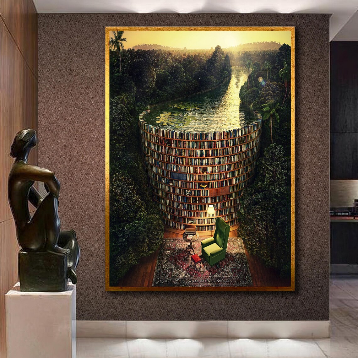 Surreal Library Art Print, Books Decor Masterpiece