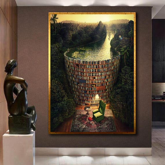 Surreal Library Art Print, Books Decor Masterpiece