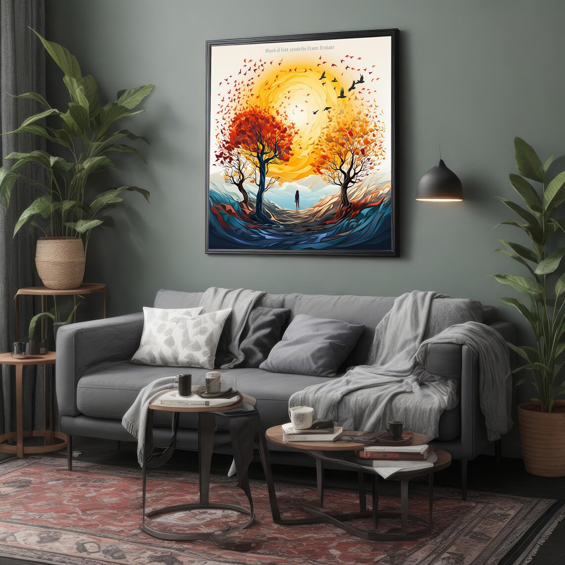 Girl in Bird Dress Among Birds Vibrant Colorful Nature Art Poster - Image 4