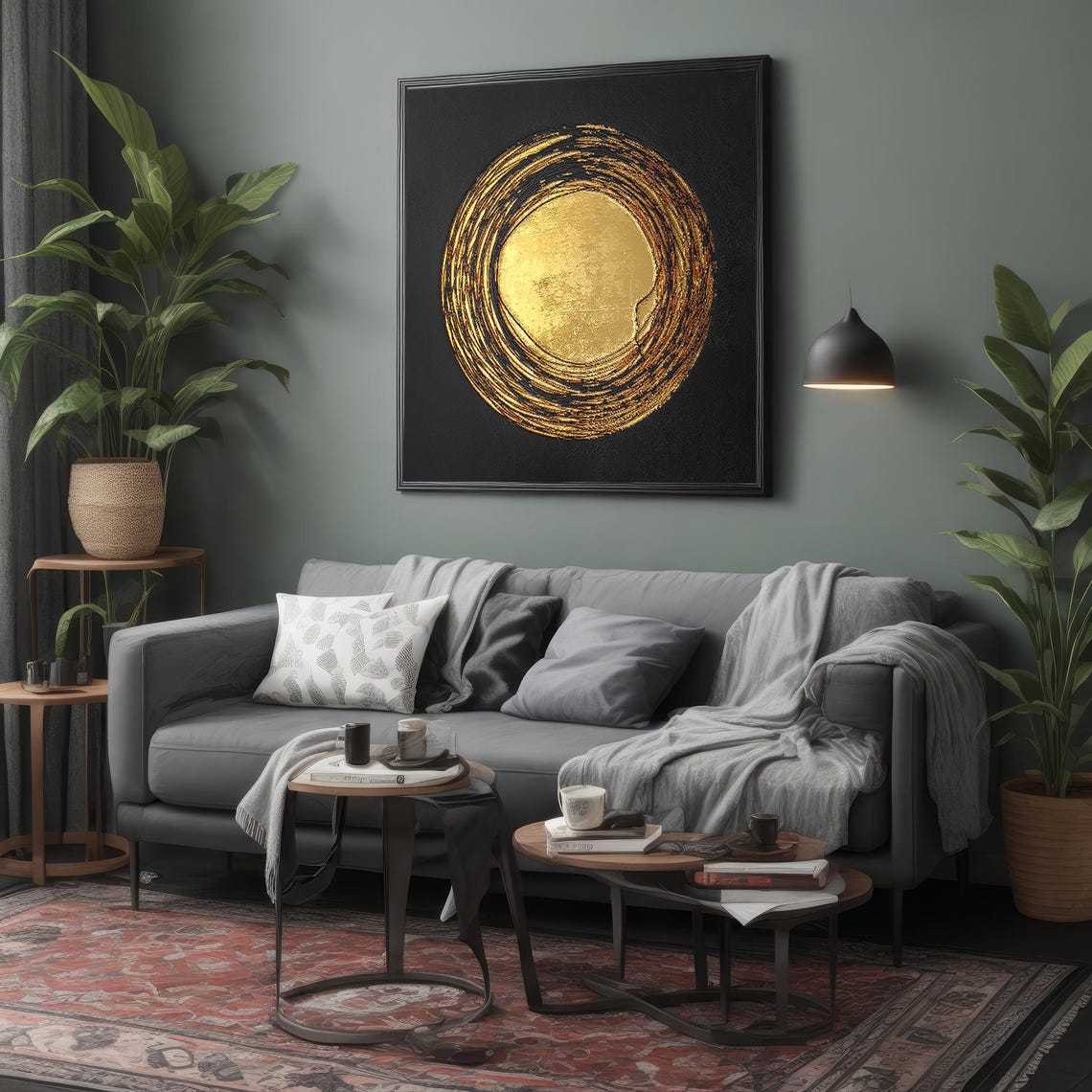 Golden Spiral Ring Abstract Black Gold Glitter Textured Art Poster - Image 4