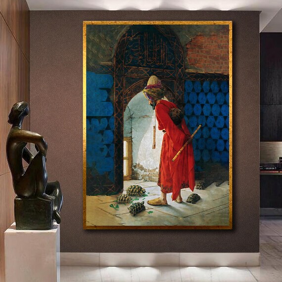 The Turtle Trainer Turtles And Man Osman Hamdi Bey Wall Art Print Turtle By Osman Hamdi Bey Living Room Home Decor Turtle