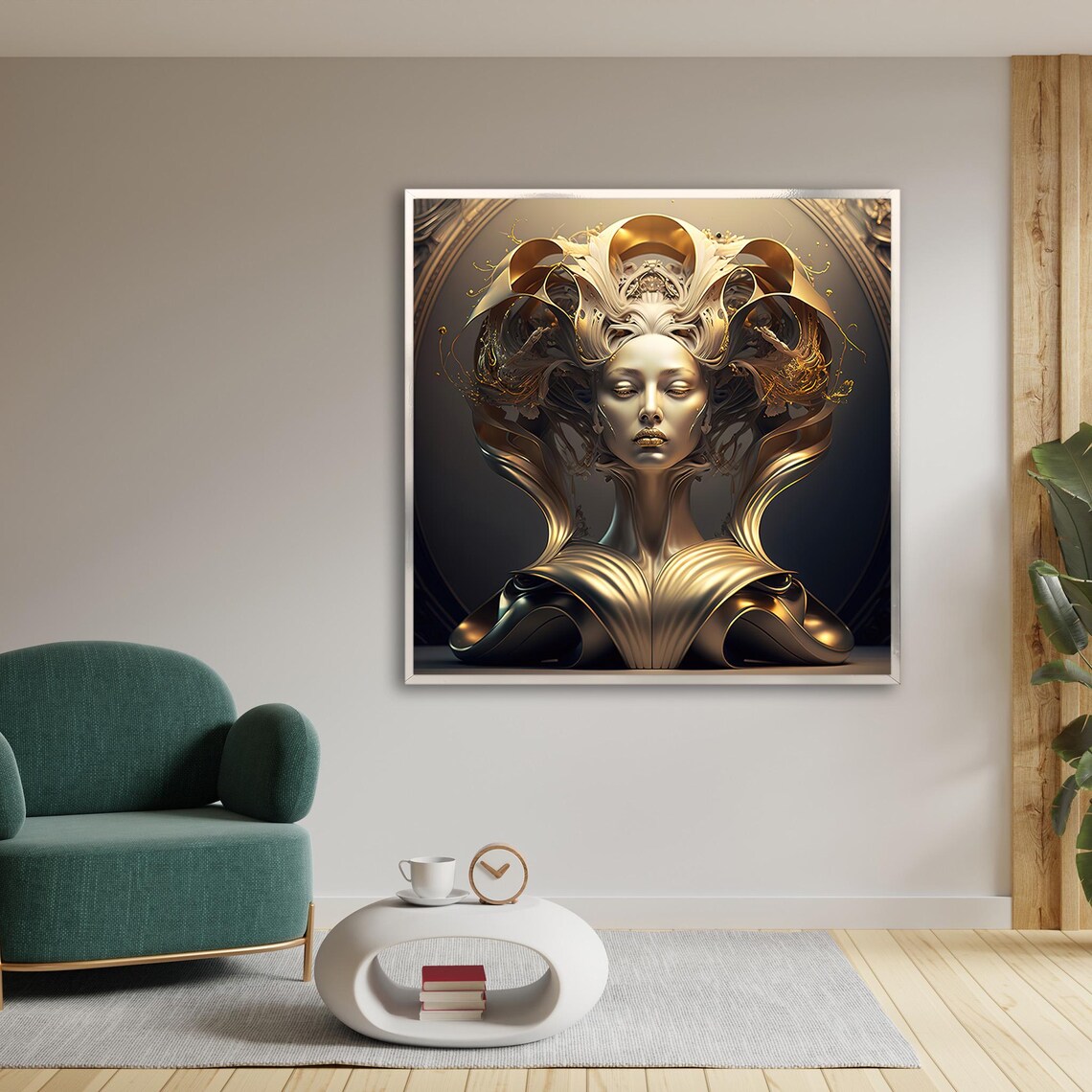 Medusa Golden Sculpture Bust Bronze Woman Classical Art Poster - Image 2