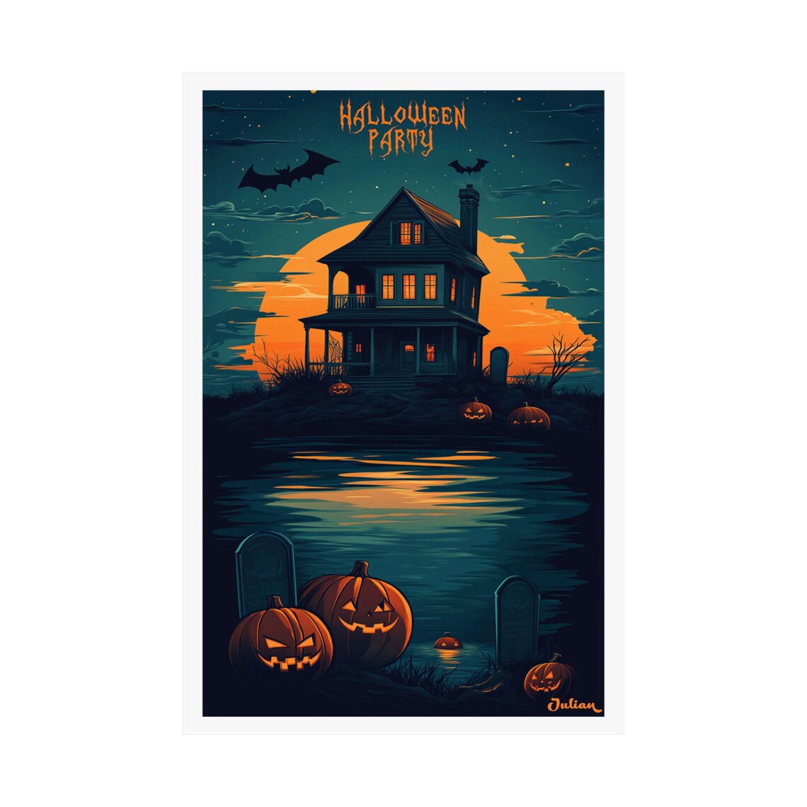 Halloween Party Haunted Hill House Under a Giant Moon Poster - Image 2