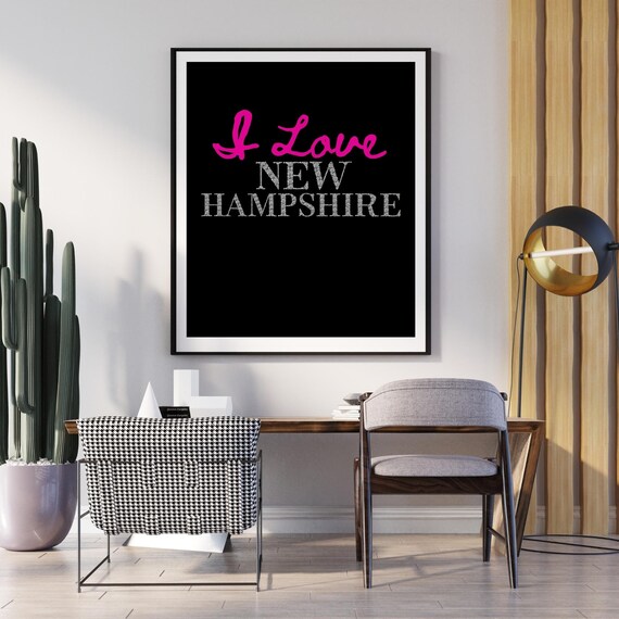 I Love New Hampshire Pink Script Diamond Letters Typo Wall Poster