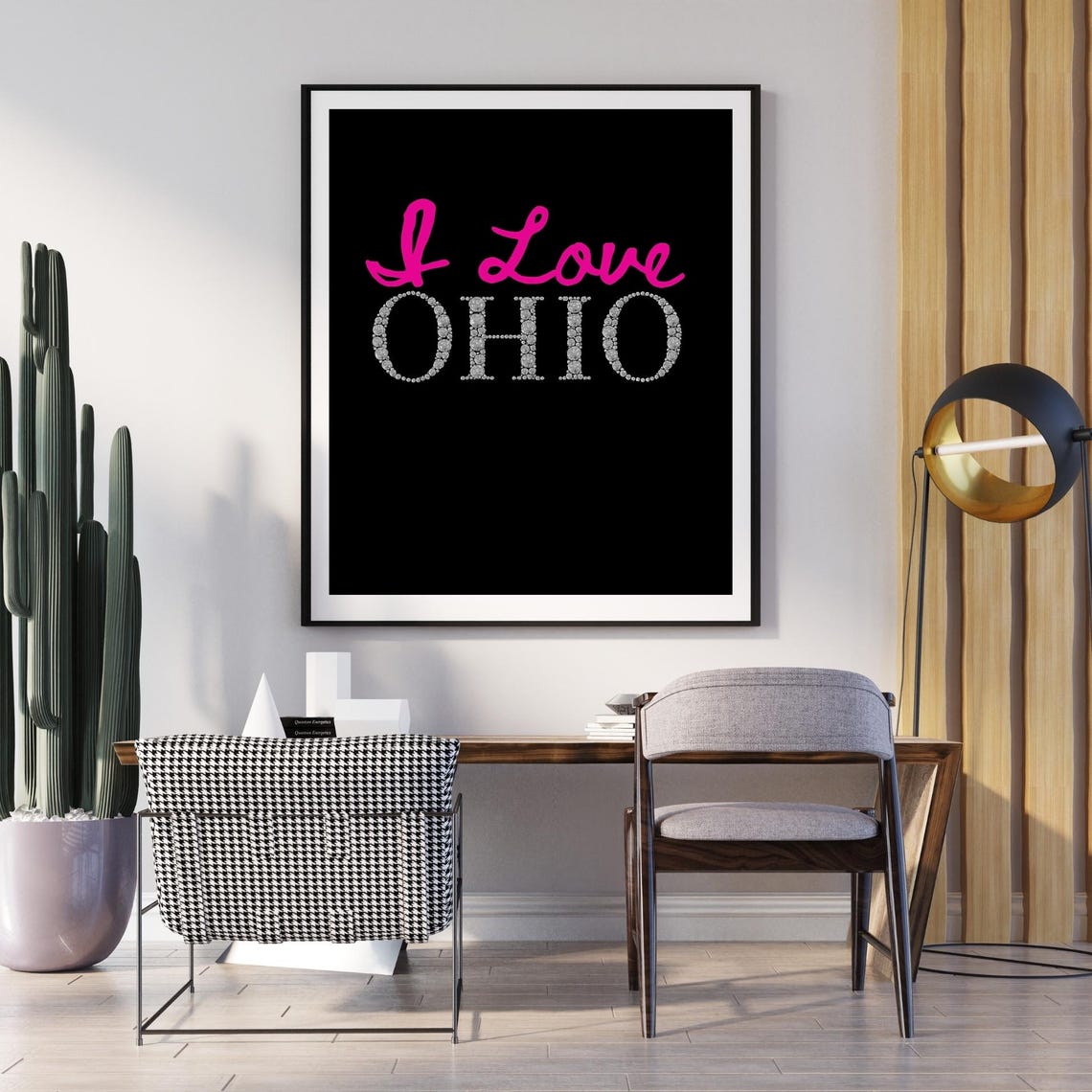 I Love Ohio Pink Script Bold Glam State Typography Decor Poster