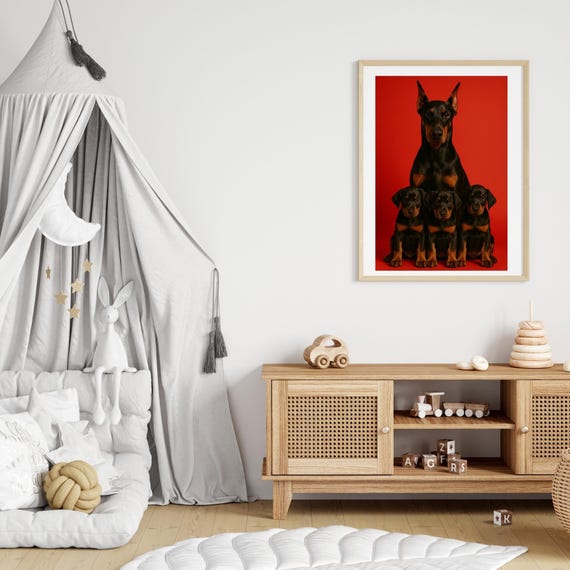 Doberman Family Wall Art Puppy Portrait Bold Dog Photography Pet Dobermann Mom Gift Nursery Print