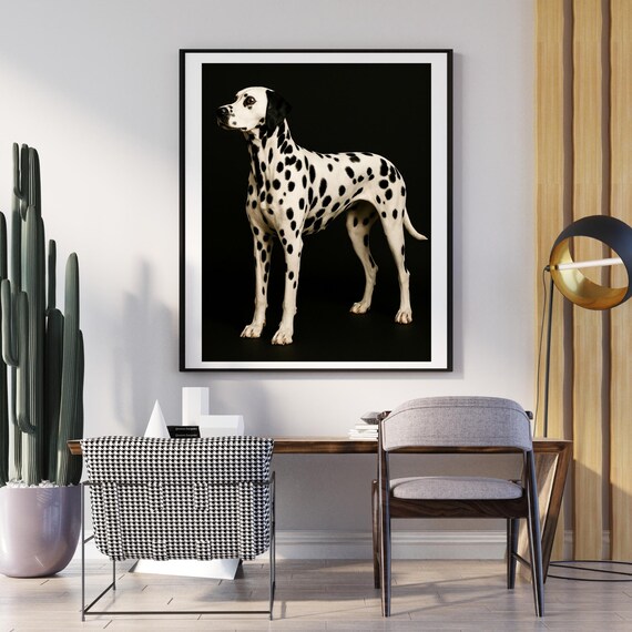 Dalmatian Dog Wall Art Black Background Pet Portrait Minimalist Print Elegant Animal Photography Dad Gift