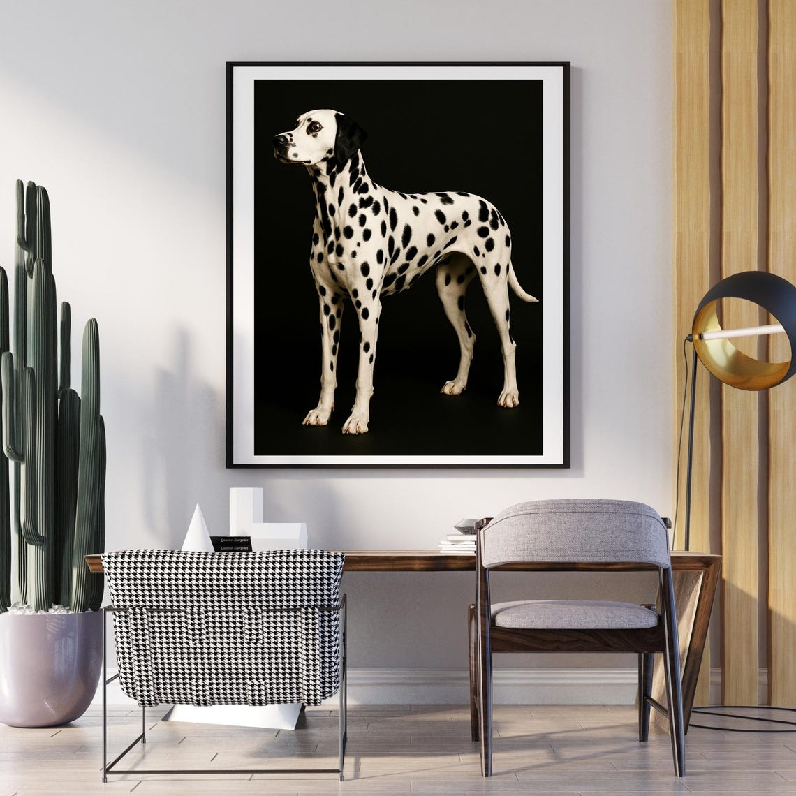 Elegant Dalmatian Dog Side Profile Portrait on Black Studio Poster