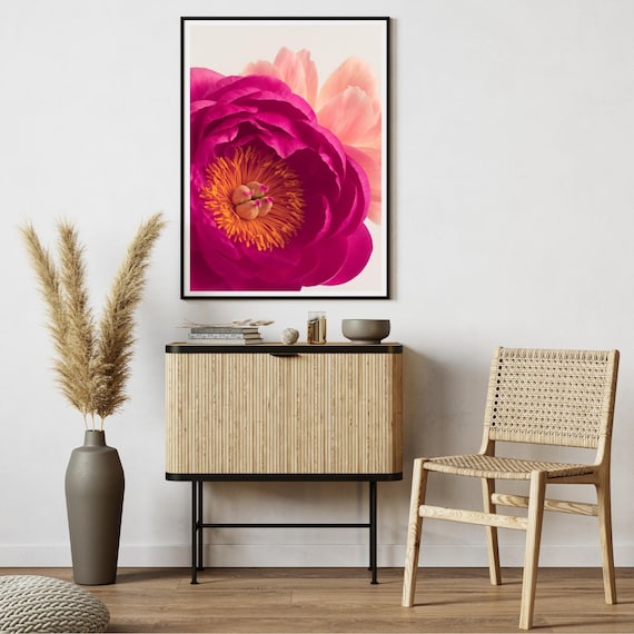 Magenta Peony Bloom Golden Center Bold Modern Elegant Botanical Floral Poster