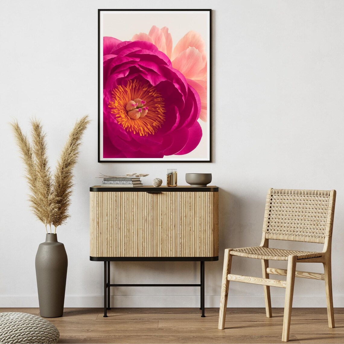 Magenta Peony Bloom Golden Center Bold Modern Elegant Botanical Floral Poster