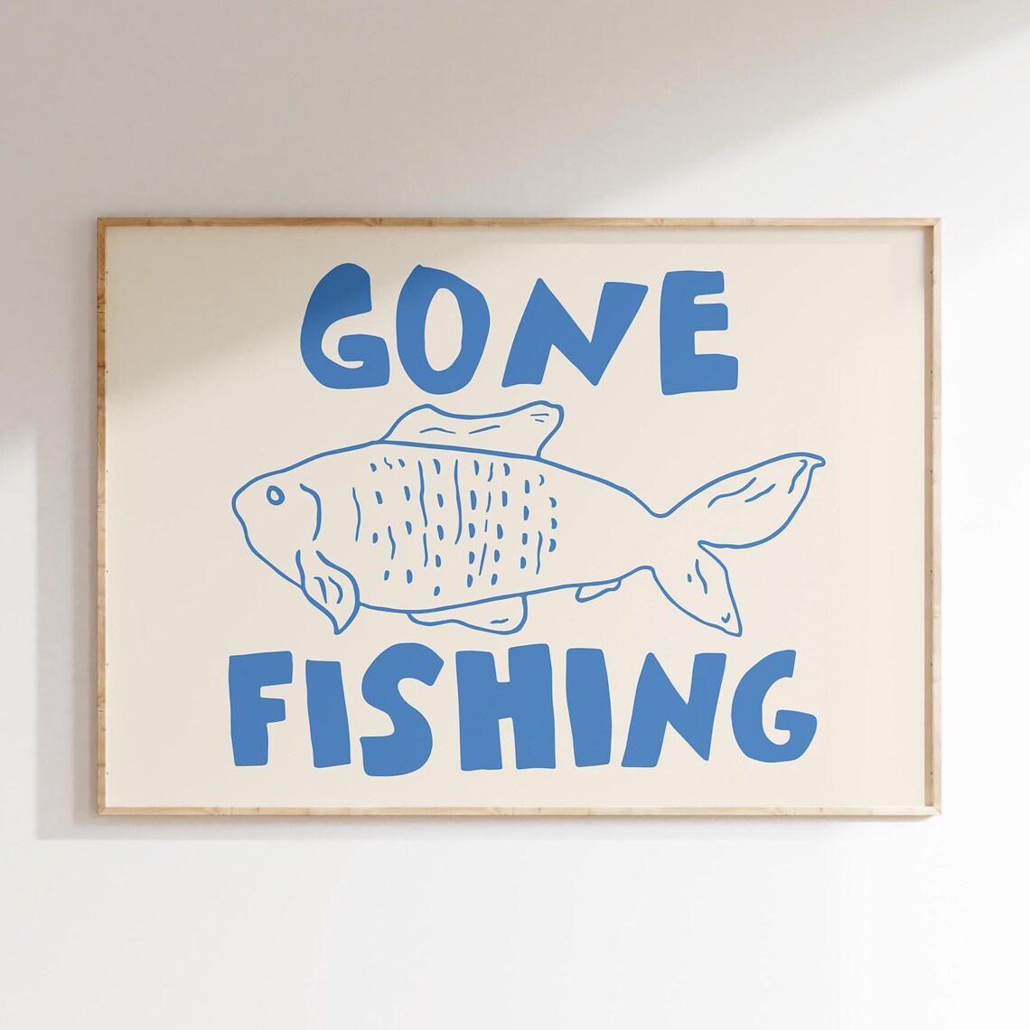 Gone Fishing Blue Bold Letters Fish Doodle Funny Outdoors Quote Poster - Image 2
