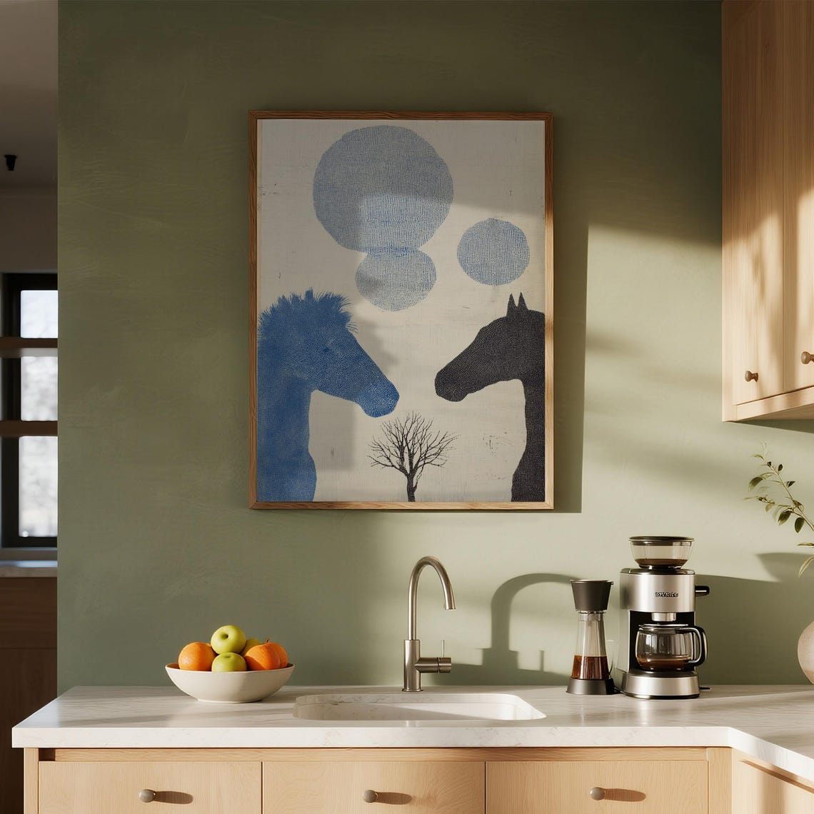 Abstract Blue Horse Heads Silhouette Equine Circles Modern Poster