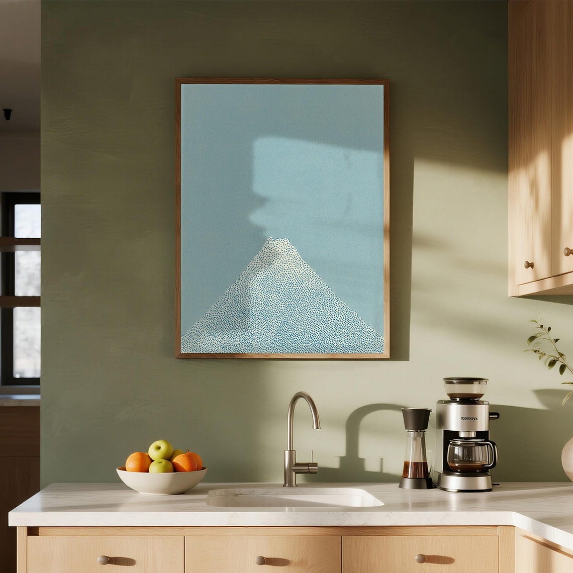 Minimalist Blue Dotted Mount Fuji Japanese Modern Art Poster