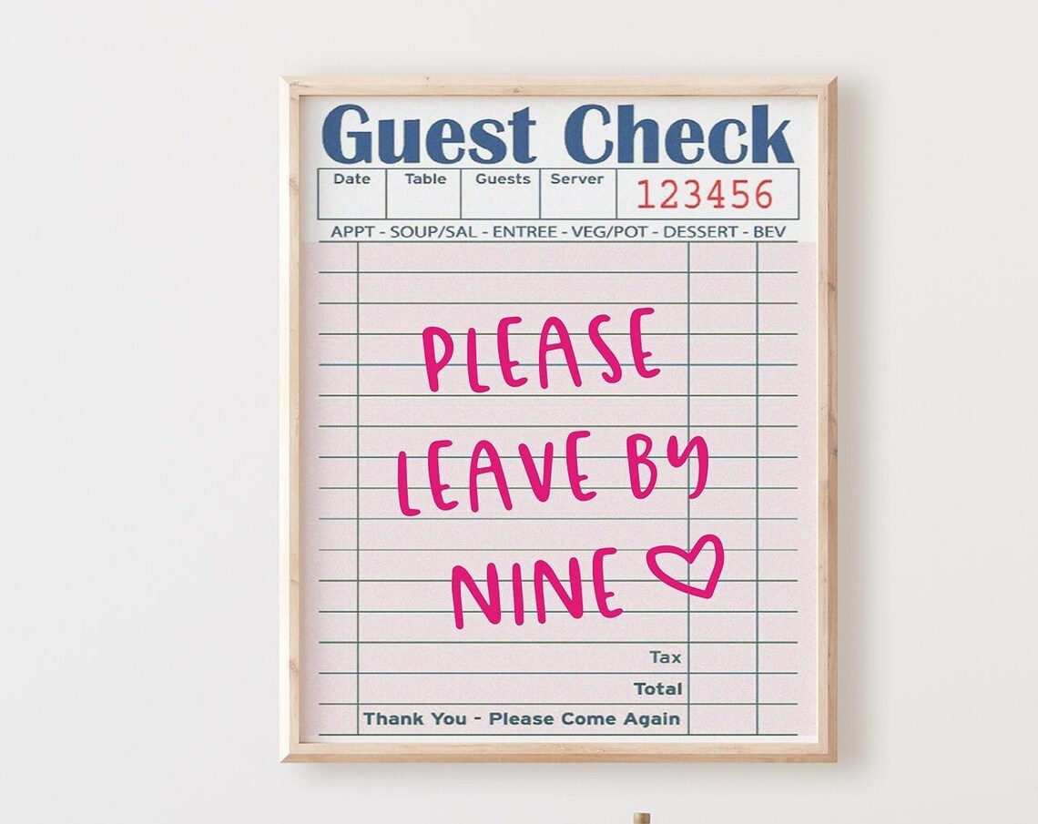 Please Leave By Nine Heart Guest Check Pink Kitchen Wall Art - Image 4