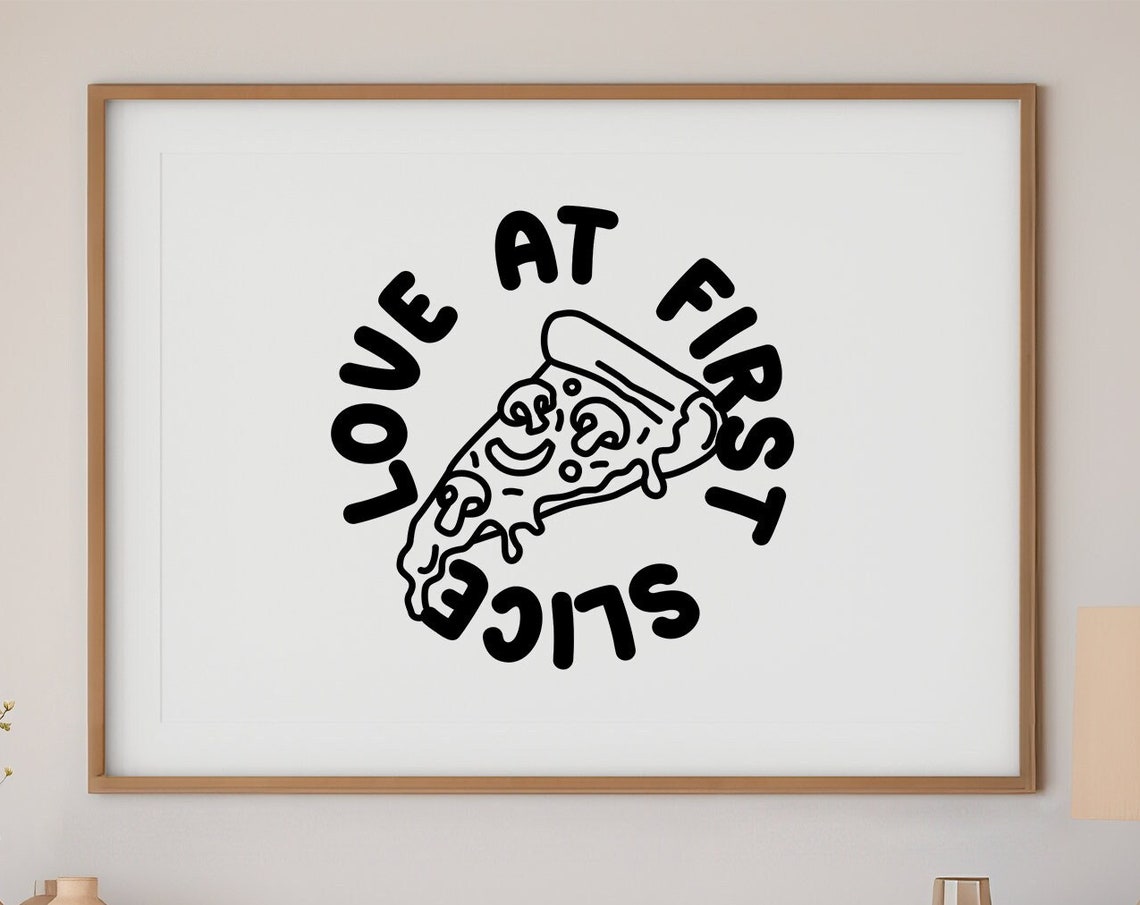 Love At First Slice Dripping Pizza Fun Retro Kitchen Wall Poster