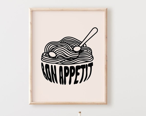 Bon Appetite Kitchen Poster Boho Minimalist Prints Modern Art Minimalist Kitchen Art Physical Poster Print Shipped To You
