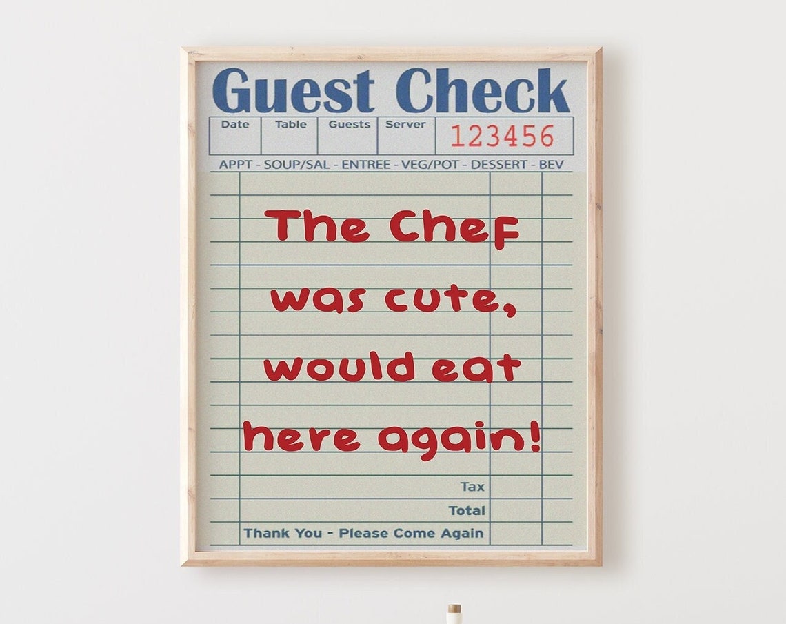 Funny Guest Check Retro Diner Receipt Cute Chef Quote Kitchen Poster