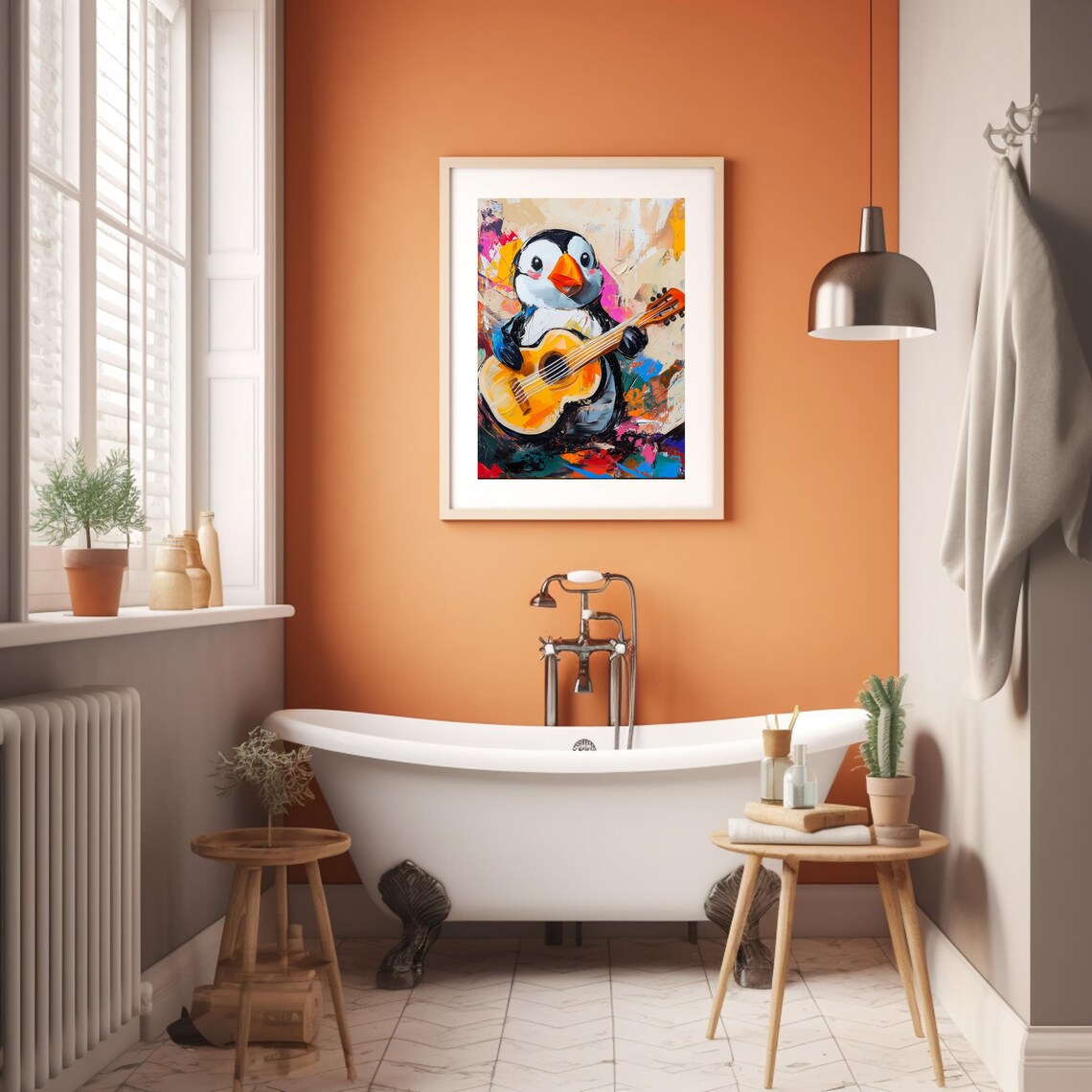 Funny Penguin Playing Guitar, Abstract Coastal Poster - Image 4