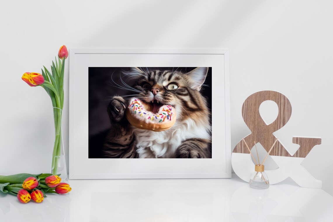 Funny Cat Eating Donut, Cute Kitchen Wall Art - Image 2