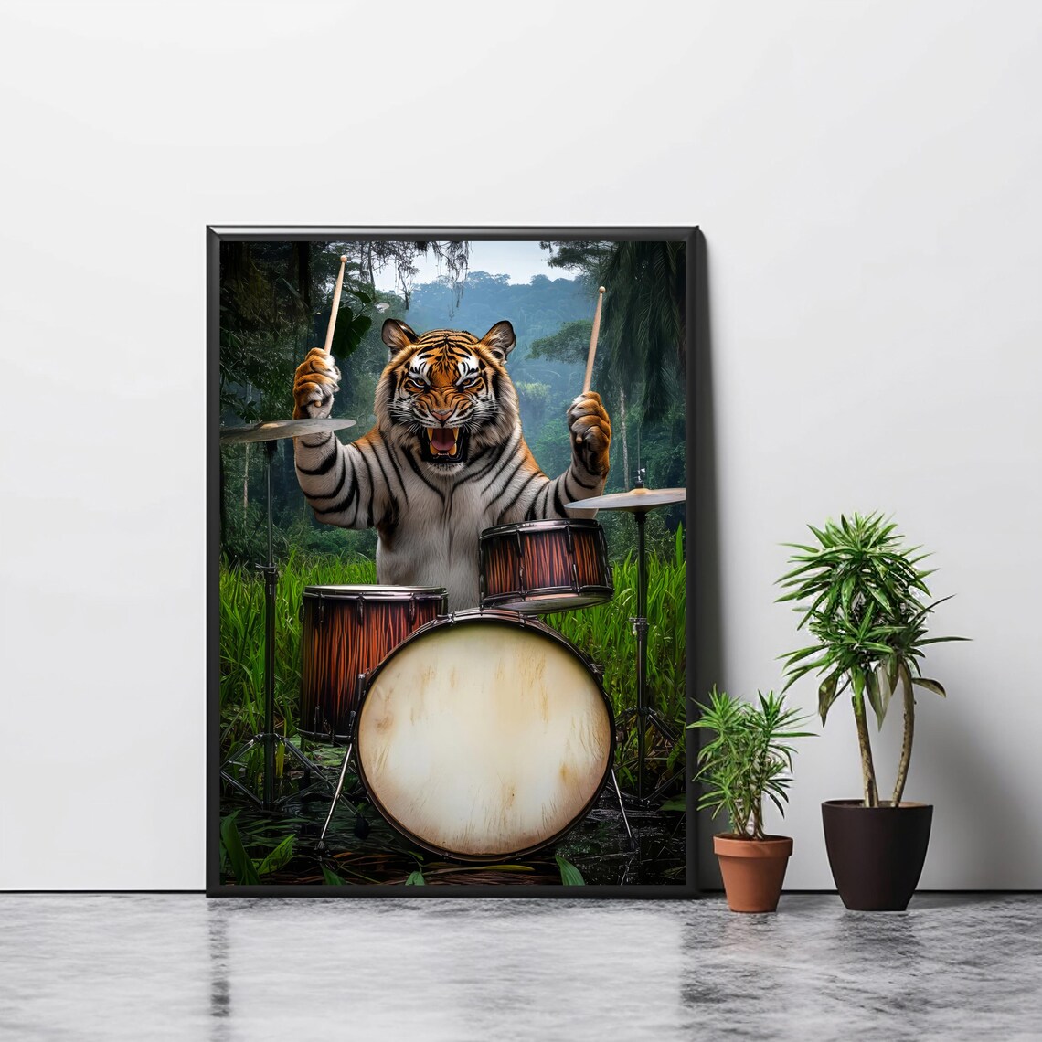 Tiger Playing Drums, Abstract Music Studio Art - Image 4
