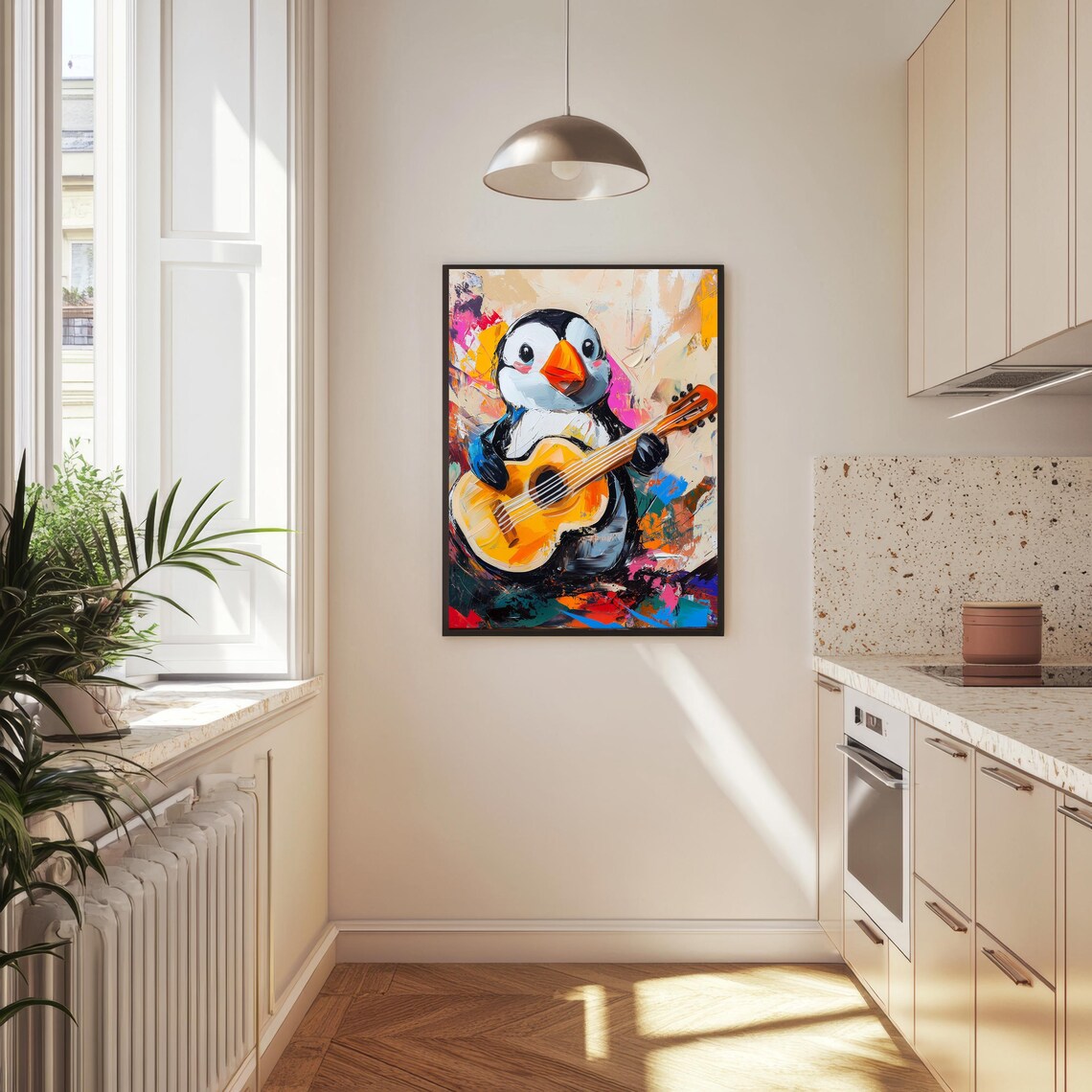 Funny Penguin Playing Guitar, Abstract Coastal Poster - Image 3