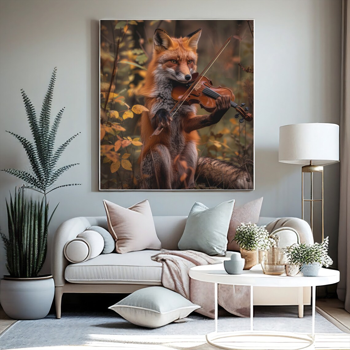 Fox Playing Violin, Cute Abstract Forest Art - Image 2