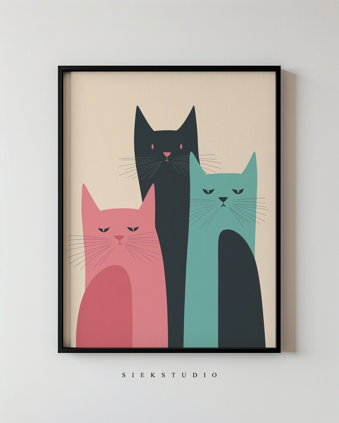 Modern Cat Art Print, Colorful Minimalist Trio