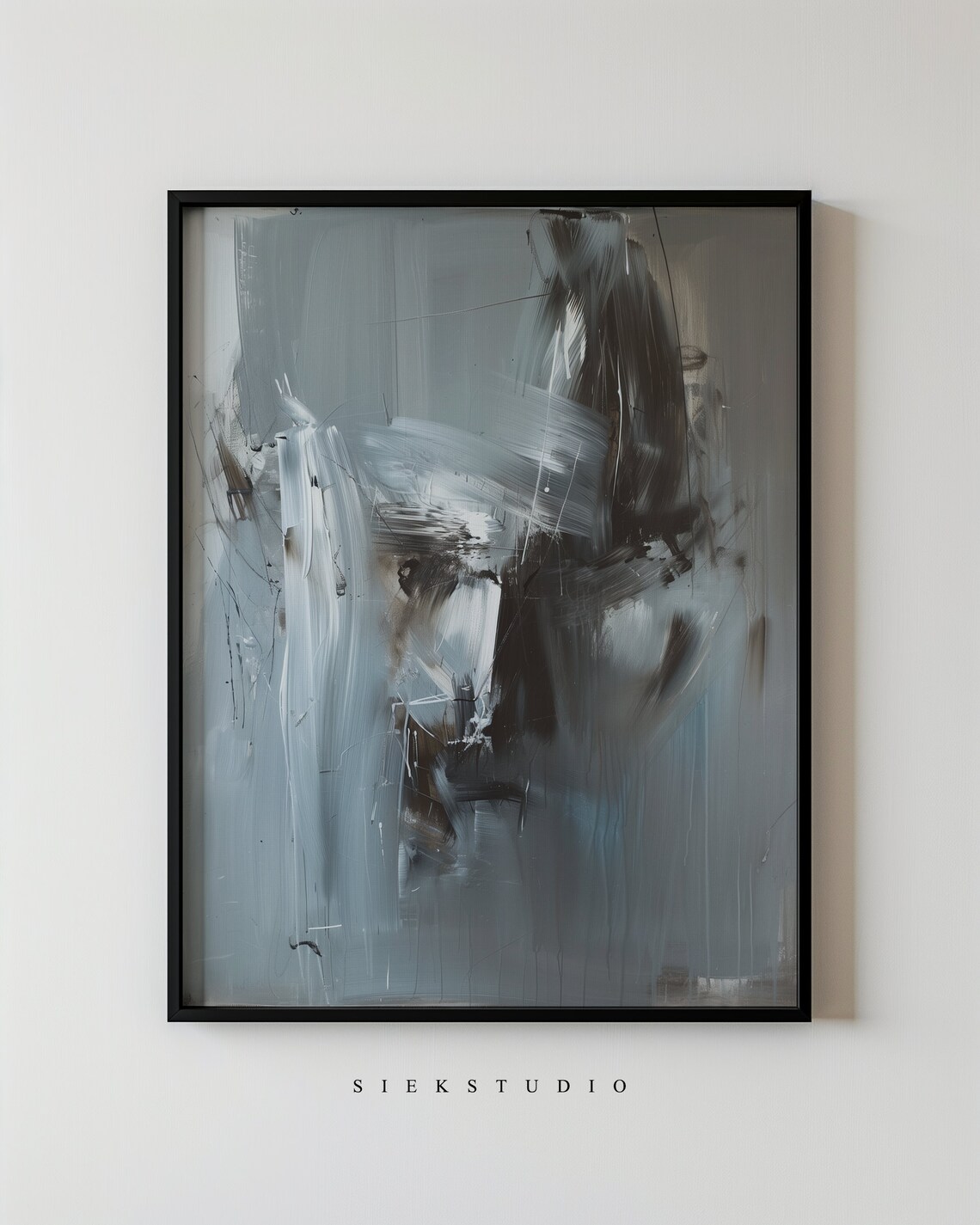 Abstract Blue Black Portrait Single Eye Expressionist Brushstroke Poster