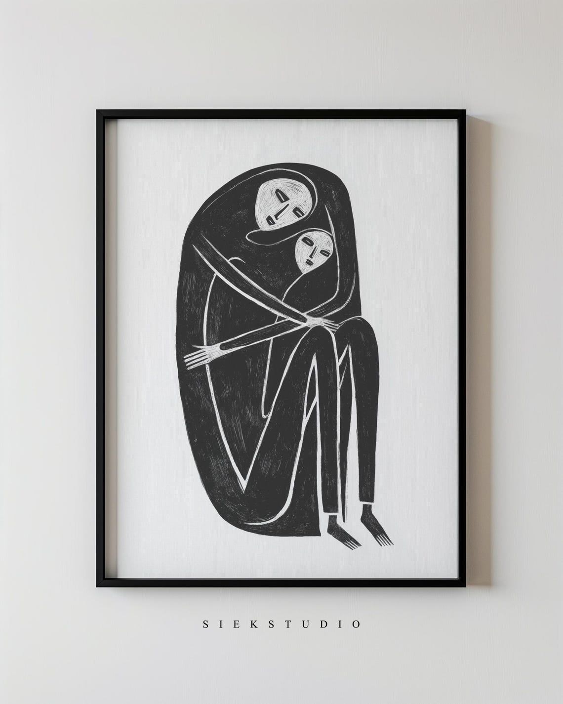 Abstract Mother And Child Embrace Minimalist Figurative Line Poster