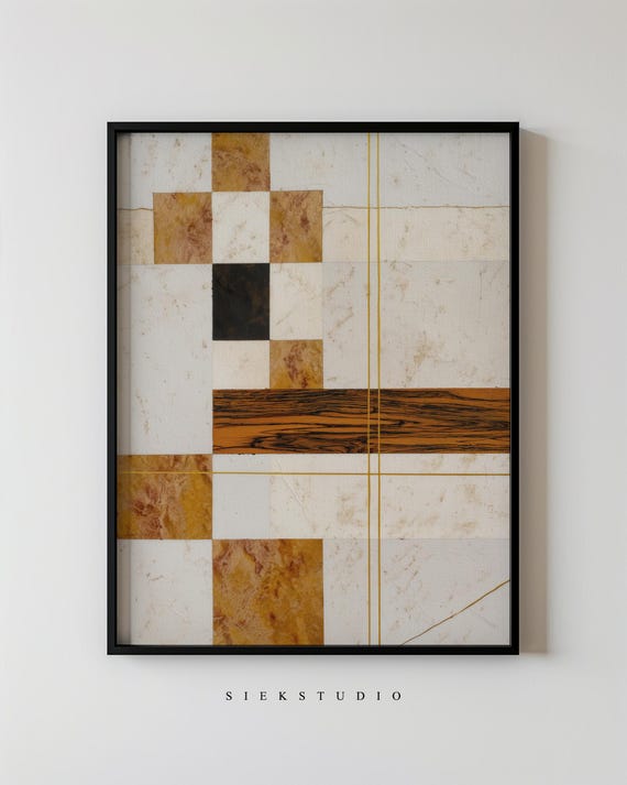 Abstract Minimalist Geometric Shapes Modern Neutral Tile Checker Wall Art Contemporary Pattern Inspired Home Artwork Decor 220