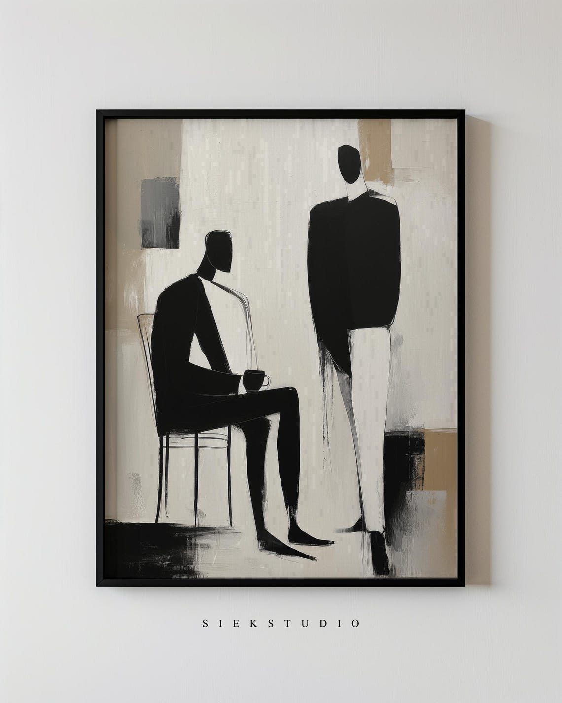 Modern Geometric Figurative Minimalist Neutral Black And Beige People Wall Art Contemporary Expressive Home Decor 274