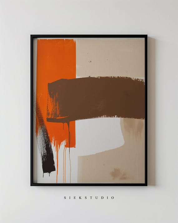 Bold Abstract Wall Art Modern Minimalist Painting With Orange Brown And Beige Geometric Large Decor Contemporary Spaces