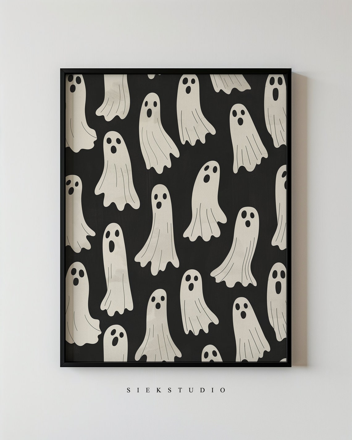 Cute Ghost Pattern Halloween Decor Black And White Spooky Poster