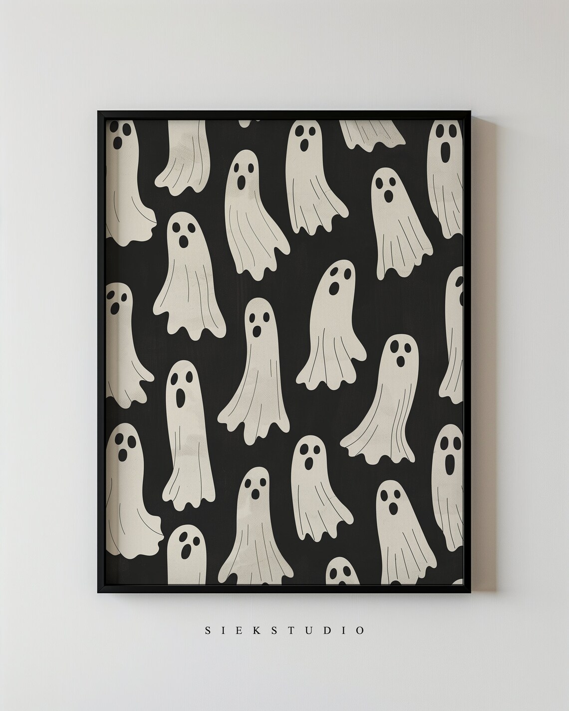 Cute Halloween Pattern Wall Art Spooky Decor Black And White Illustration Gothic Home