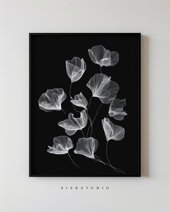 Minimalist Ginkgo Leaf Wall Art White Botanical Abstract Modern Black And Floral Decor Organic Nature Flower