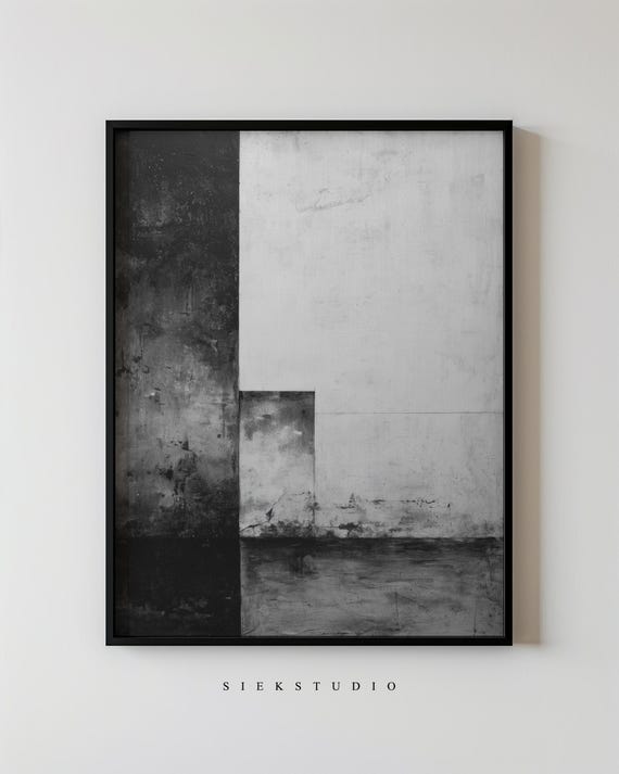 Monochrome Geometric Abstract Art Black And White Minimalist Wall Modern Neutral Form Contemporary Decor For Living Room Or Office
