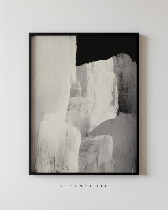 Modern Abstract Minimalistic Landscape Black And White Wall Art Contemporary Brushstroke Texture Painting Home Decor 278