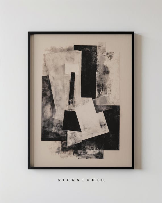 Abstract Geometric Composition Modern Black And White Beige Minimalist Artwork Neutral Wall Decor Contemporary Shapes Art 65