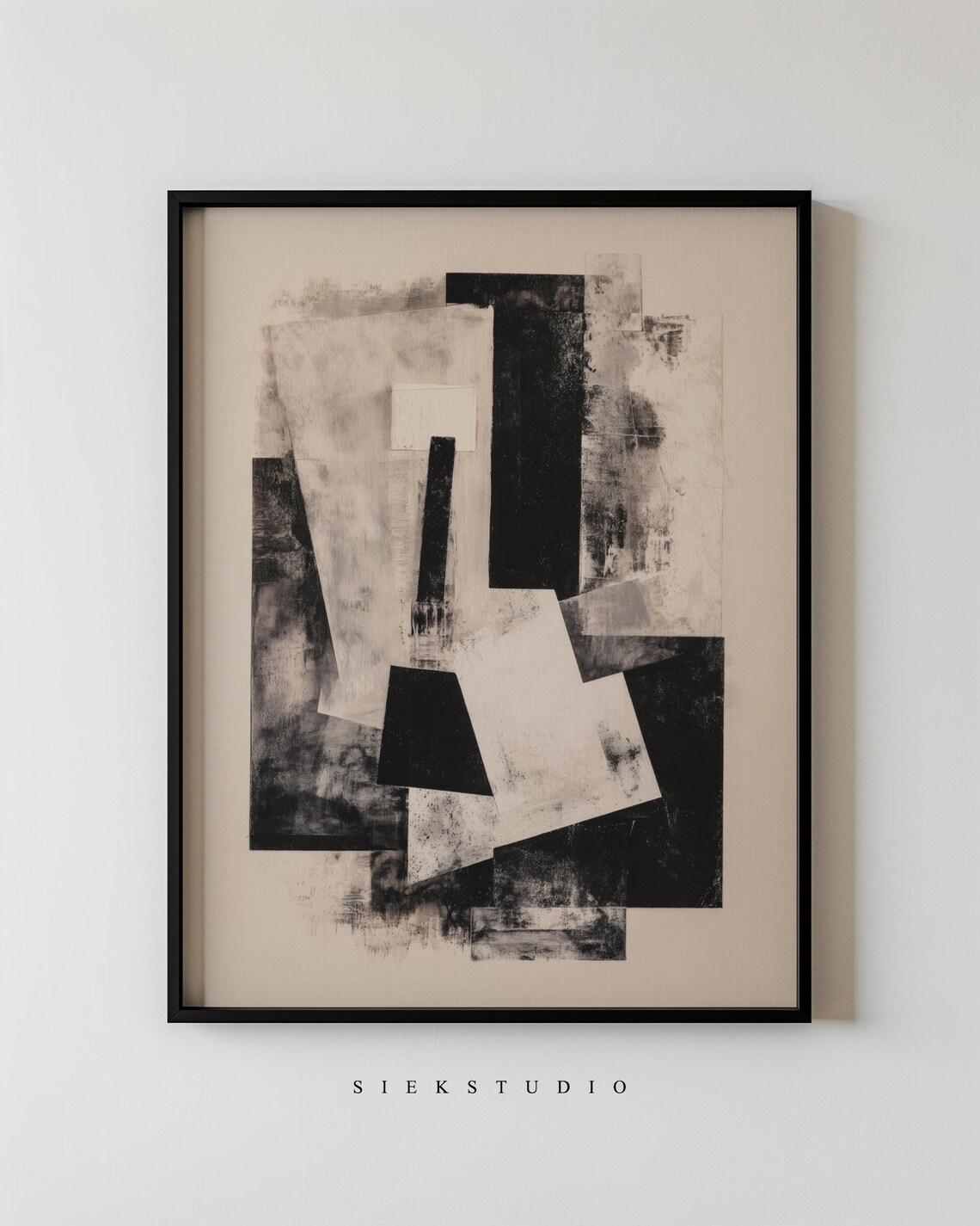 Abstract Geometric Composition Modern Black And White Beige Minimalist Artwork Neutral Wall Decor Contemporary Shapes Art 65
