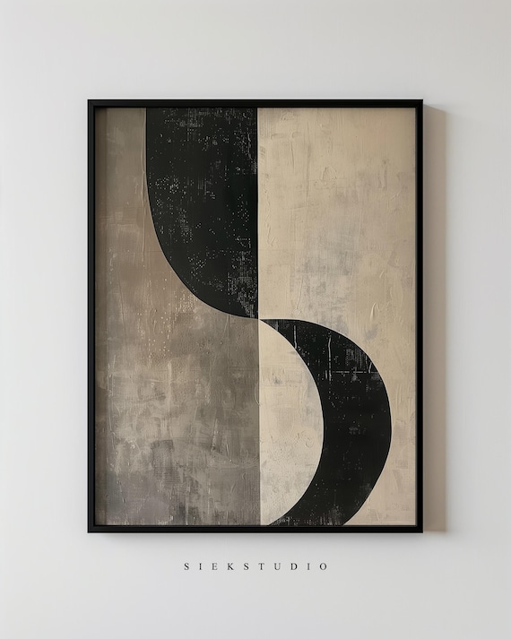 Minimalist Black and Beige Geometric Art Print