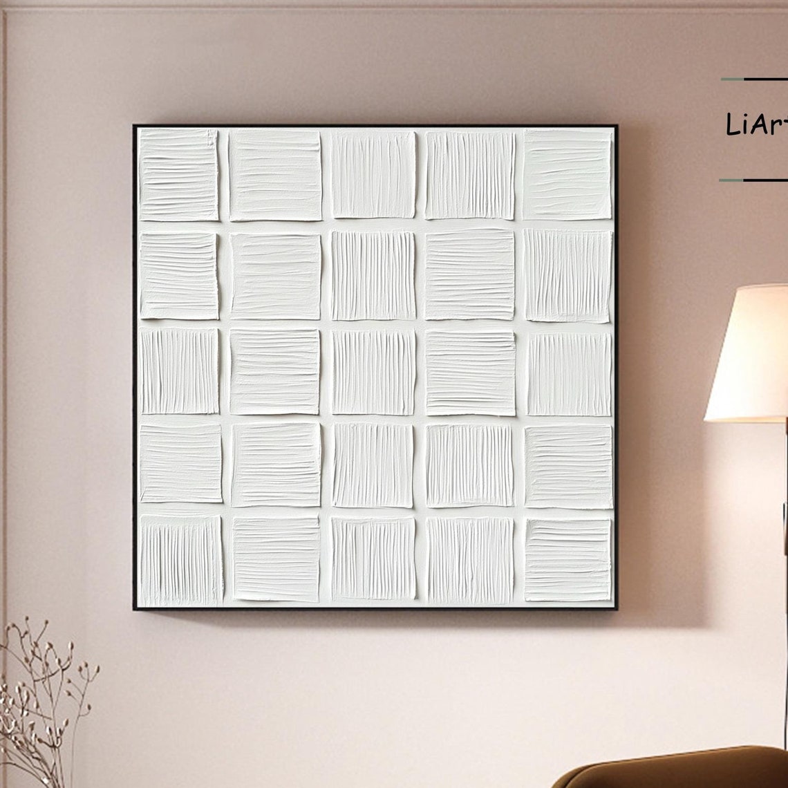 Two White Flowers With Gold Centers On Gray Textured Art Poster - Image 4