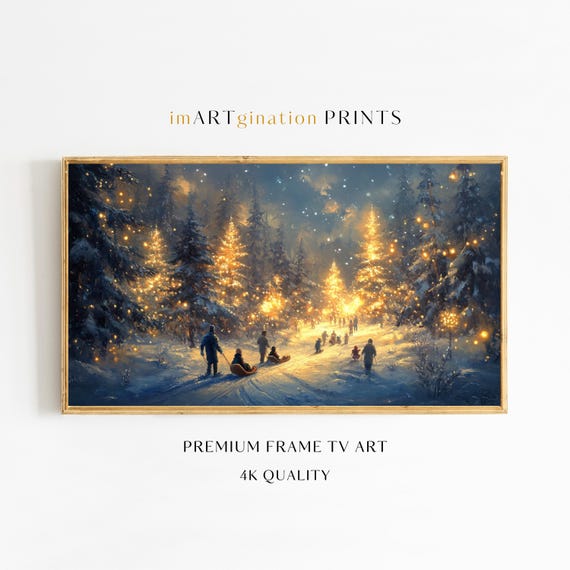 Winter Landscape With Sleds, Winter Wonderland Art Print
