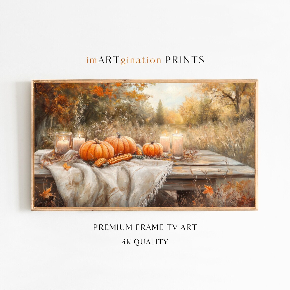 Fall Pumpkins Thanksgiving Oil Painting Art Print